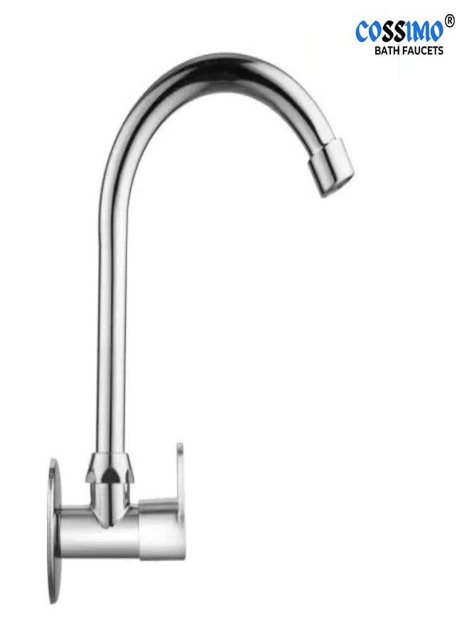 Cossimo صنبور حوض من الفولاذ المقاوم للصدأ من مجموعة أوريو من كوسيمو، مزود بخرطوم دوار 360 درجة ونمط تدفق واحد للماء الساخن/البارد، مع شفة جدارية مطلية بالكروم وقرص نحاسي، عبوة من قطعتين - Image 3